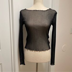 Forever 21 Black Mesh Sheer Lettuce Hem Y2K Emo Goth Metallic Thread Transparent